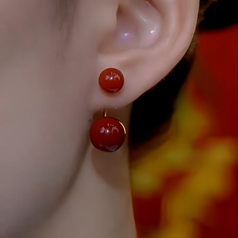 14K Gold-Plated Red Double Bead Earrings