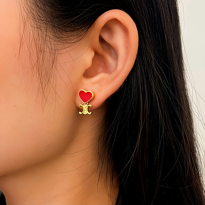 14K Gold-Plated Red Heart Arc De Triomphe Earrings