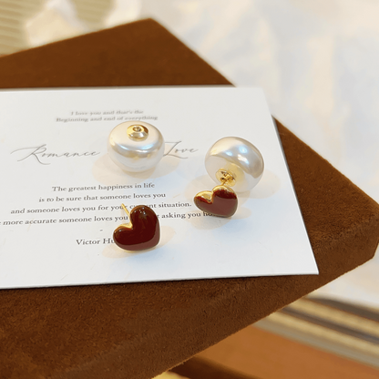 14K Gold-Plated Red Heart Bead Earrings