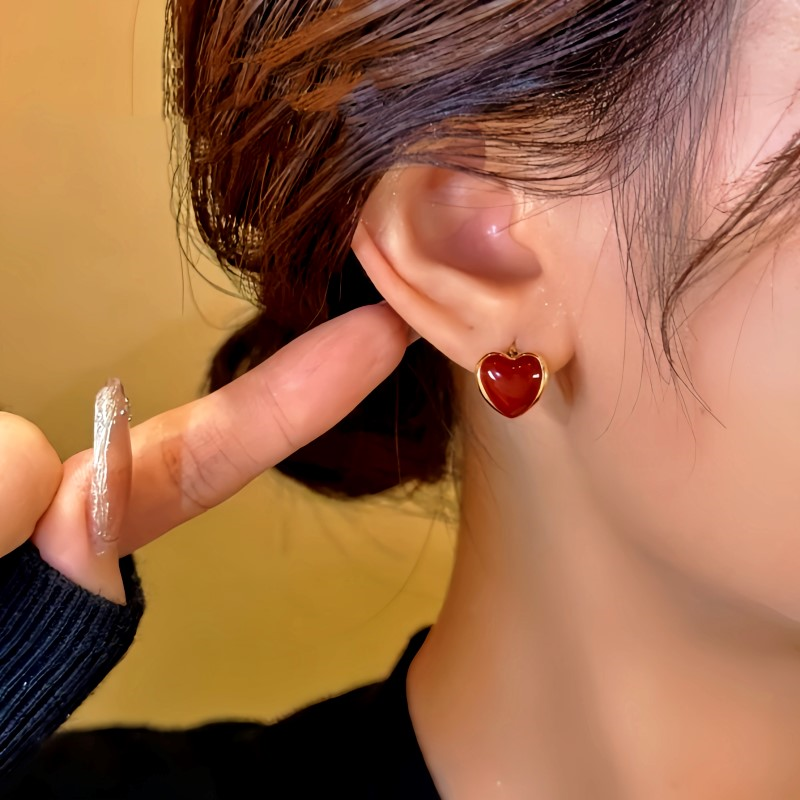 14K Gold-Plated Red Heart Hoop Earrings