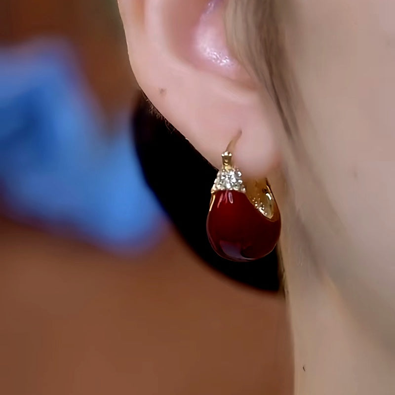 14K Gold-Plated Red Oil-Dropping Diamond Earrings