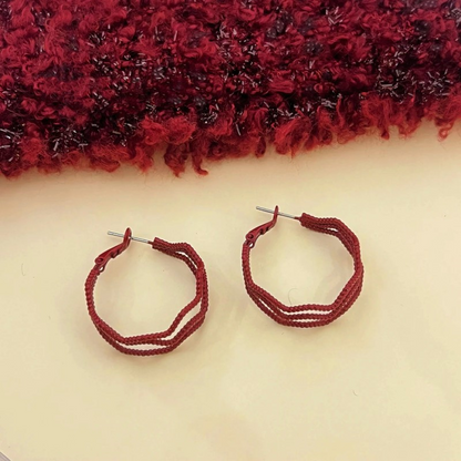 14K Gold-Plated Red Wavy Three-Layer Hoop Earrings