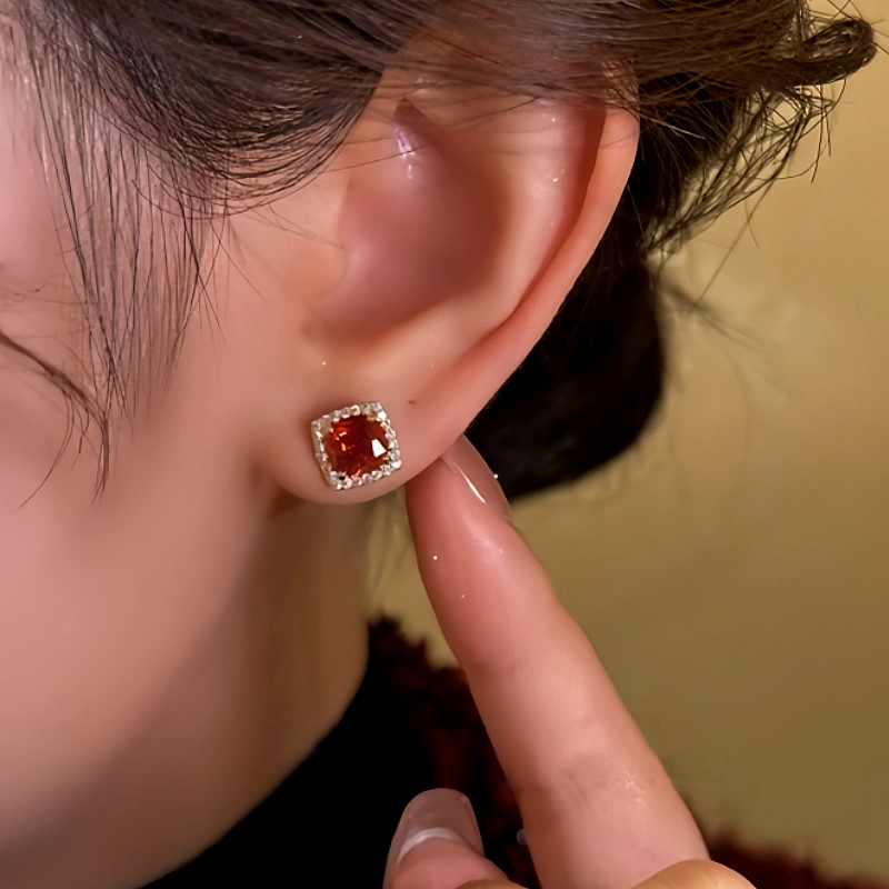 14K Gold-Plated Red Zircon Stud Earrings