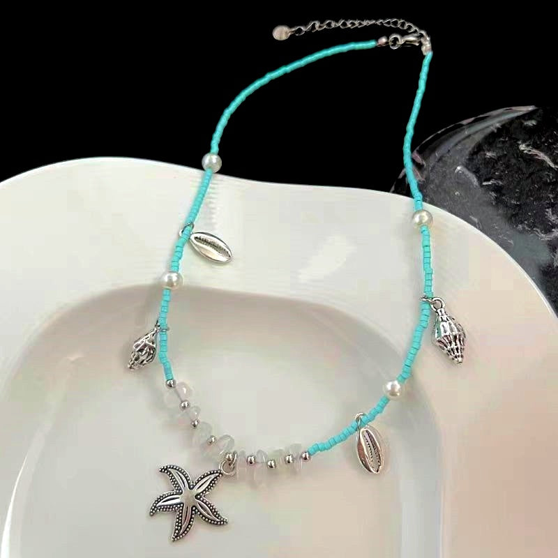 14K Gold-Plated Rhinestone Conch Starfish Pendant Necklaces