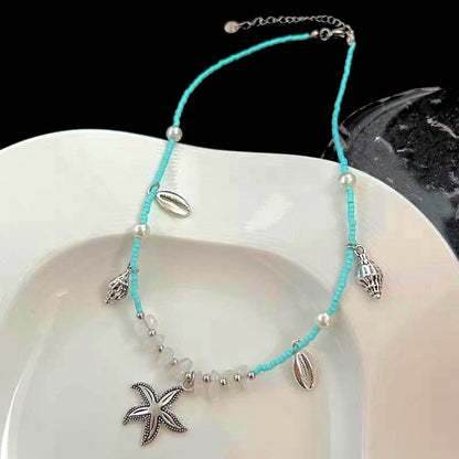 14K Gold-Plated Rhinestone Conch Starfish Pendant Necklaces