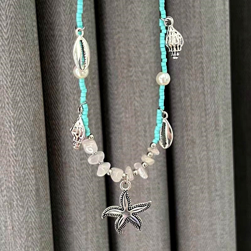 14K Gold-Plated Rhinestone Conch Starfish Pendant Necklaces