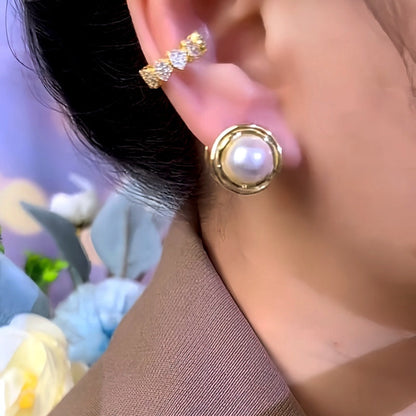14K Gold-Plated Round Pearl Earrings