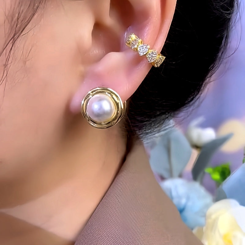 14K Gold-Plated Round Pearl Earrings
