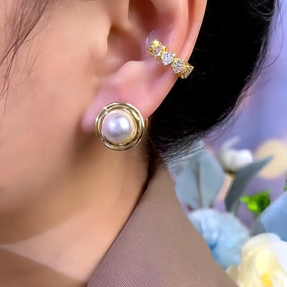 14K Gold-Plated Round Pearl Earrings