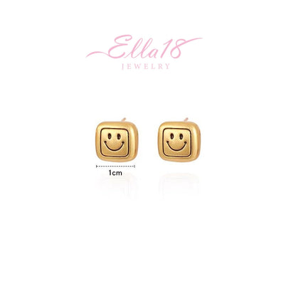 14K Gold-Plated Smiley Face Stud Earrings