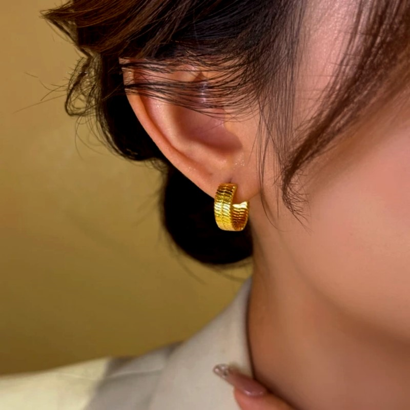 14K Gold-Plated Snake Bone Pattern Little Hoop Earrings