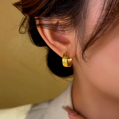 14K Gold-Plated Snake Bone Pattern Little Hoop Earrings