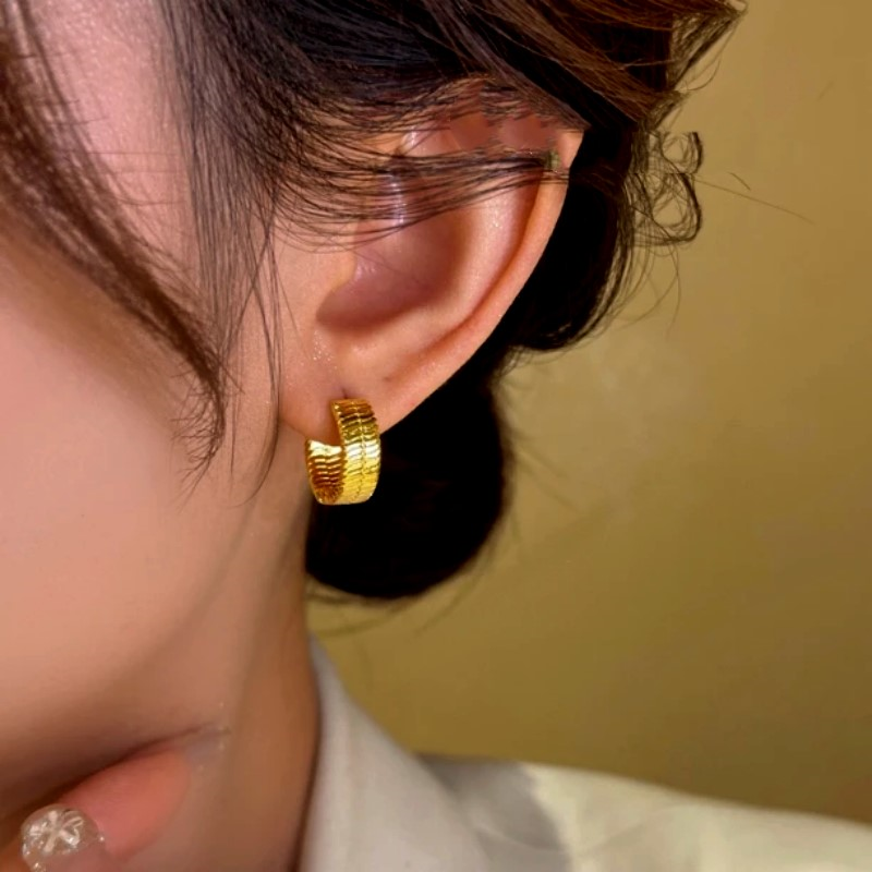 14K Gold-Plated Snake Bone Pattern Little Hoop Earrings
