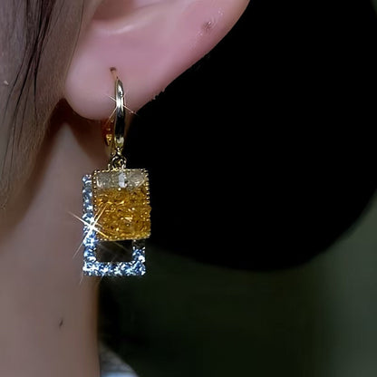 14K Gold-Plated Square Crystal Earrings