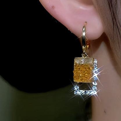 14K Gold-Plated Square Crystal Earrings