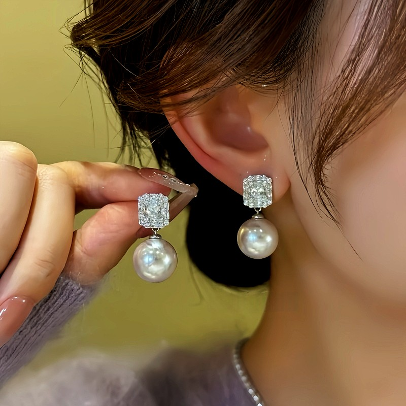 14K Gold-Plated Square Zircon Bead Earrings