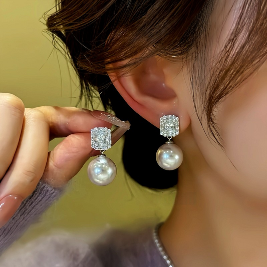 14K Gold-Plated Square Zircon Bead Earrings