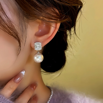 14K Gold-Plated Square Zircon Bead Earrings