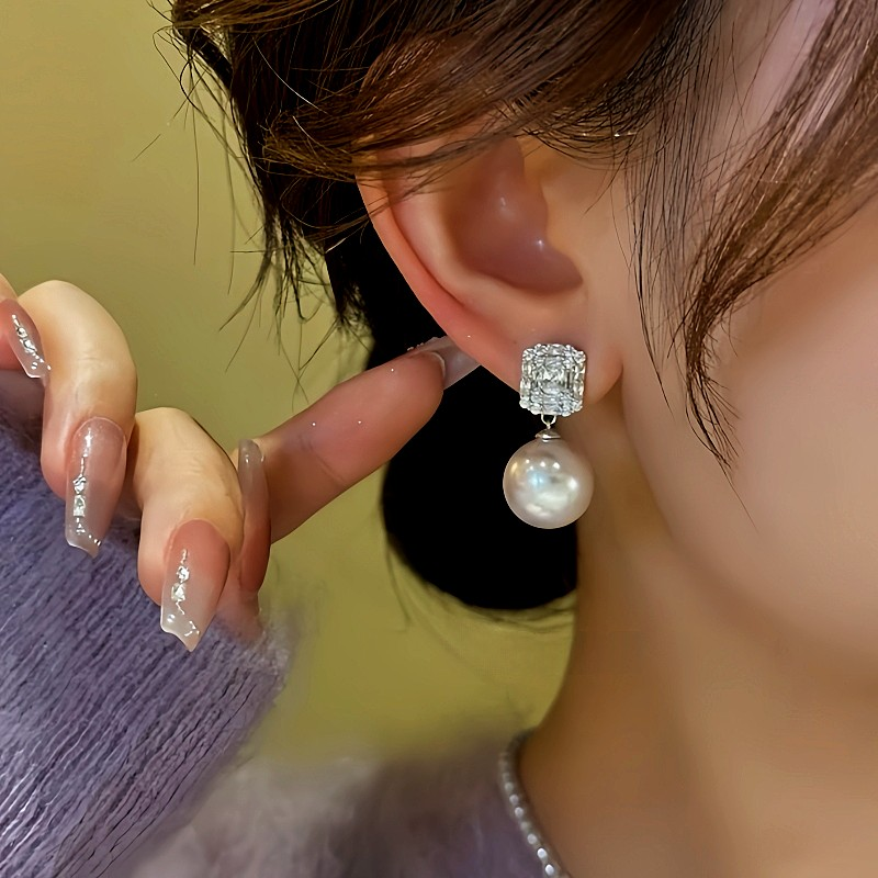 14K Gold-Plated Square Zircon Bead Earrings