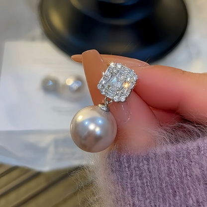 14K Gold-Plated Square Zircon Bead Earrings