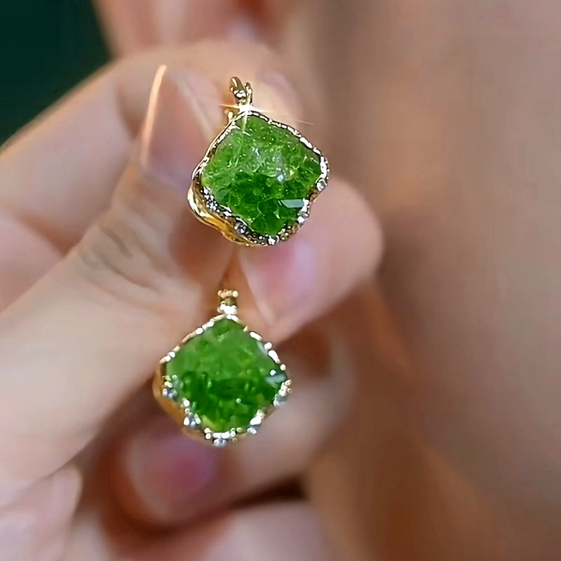 14K Gold-Plated Summer Green Crystal Cube Earrings