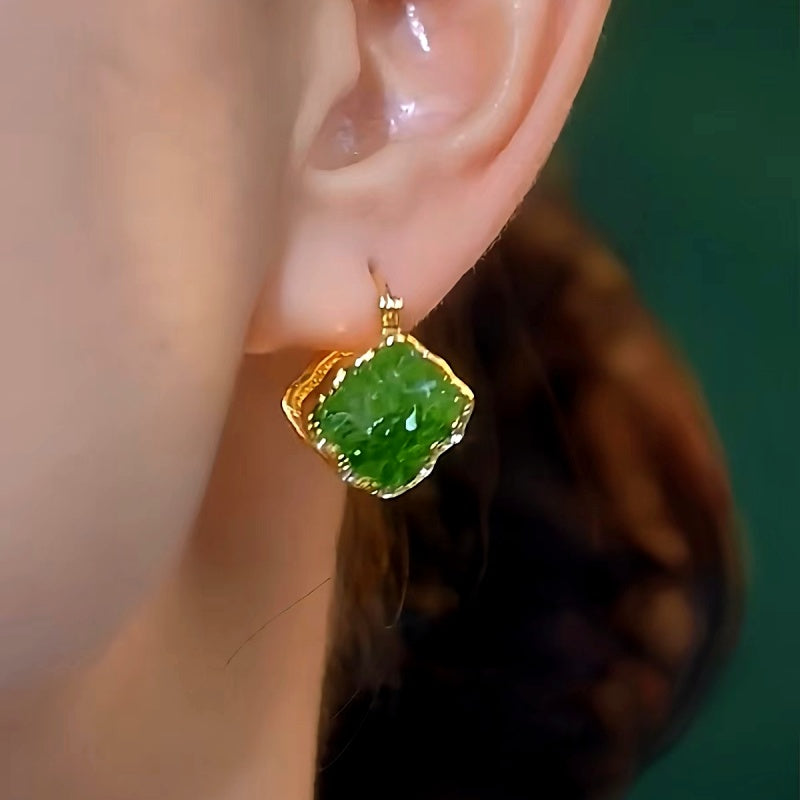 14K Gold-Plated Summer Green Crystal Cube Earrings