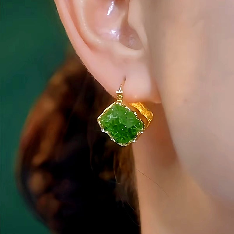 14K Gold-Plated Summer Green Crystal Cube Earrings