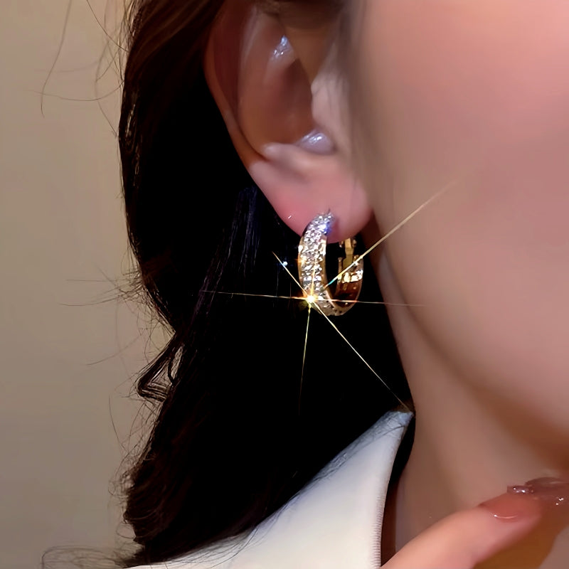 14K Gold-Plated Super-Shiny Rhinestone Hoop Earrings
