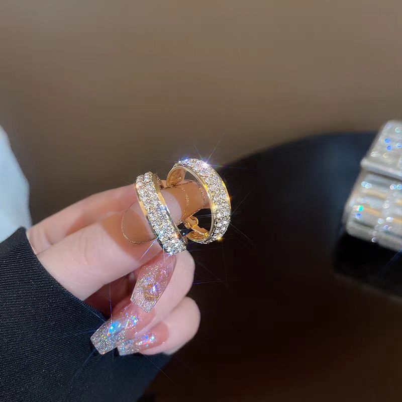 14K Gold-Plated Super-Shiny Rhinestone Hoop Earrings