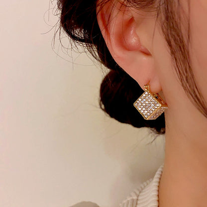 14K Gold-Plated Three-Dimensional Square Earrings