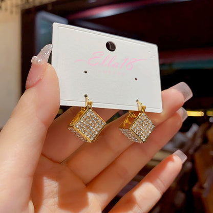 14K Gold-Plated Three-Dimensional Square Earrings