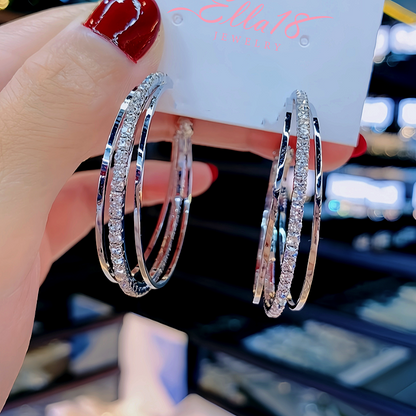 14K Gold-Plated Three-Layer Diamond Hoop Earrings