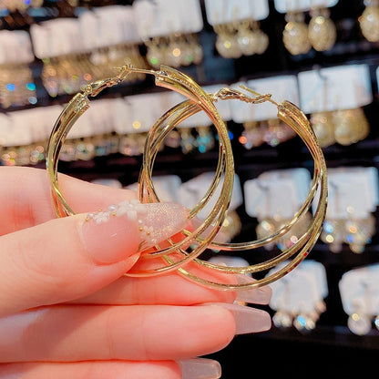 14K Gold-Plated Three-Layer Hoop Earrings