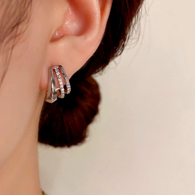 14K Gold-Plated Three-Layer Zircon Earrings