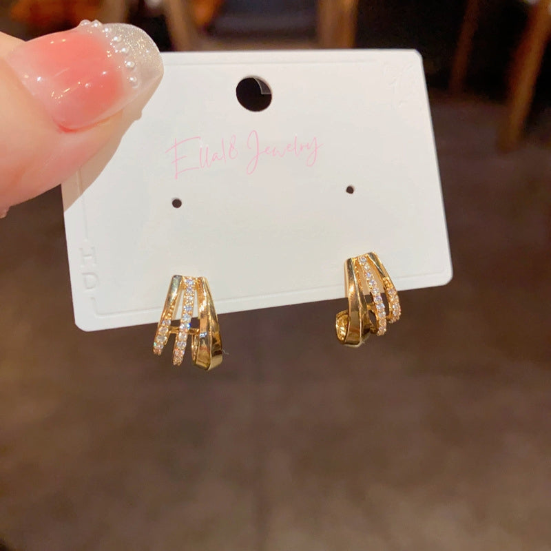 14K Gold-Plated Three-Layer Zircon Earrings