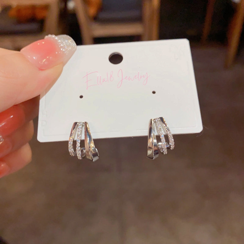 14K Gold-Plated Three-Layer Zircon Earrings