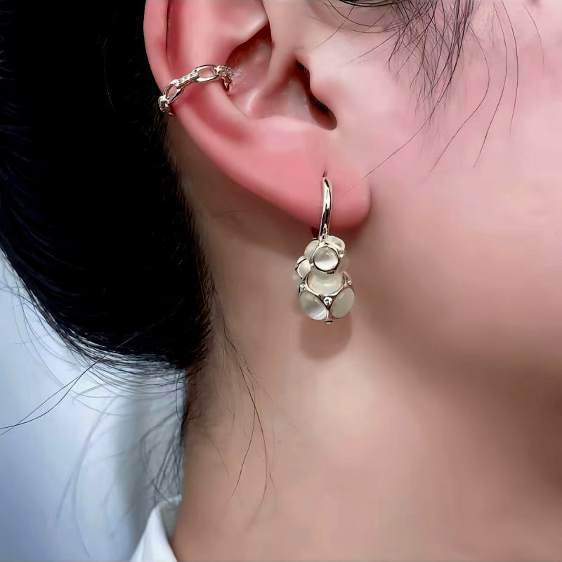 14K Gold-Plated Three Cat-Eye Ball Earrings