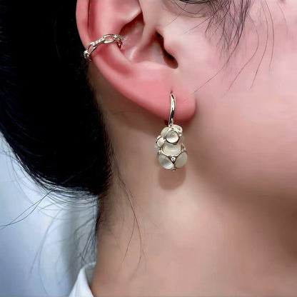 14K Gold-Plated Three Cat-Eye Ball Earrings