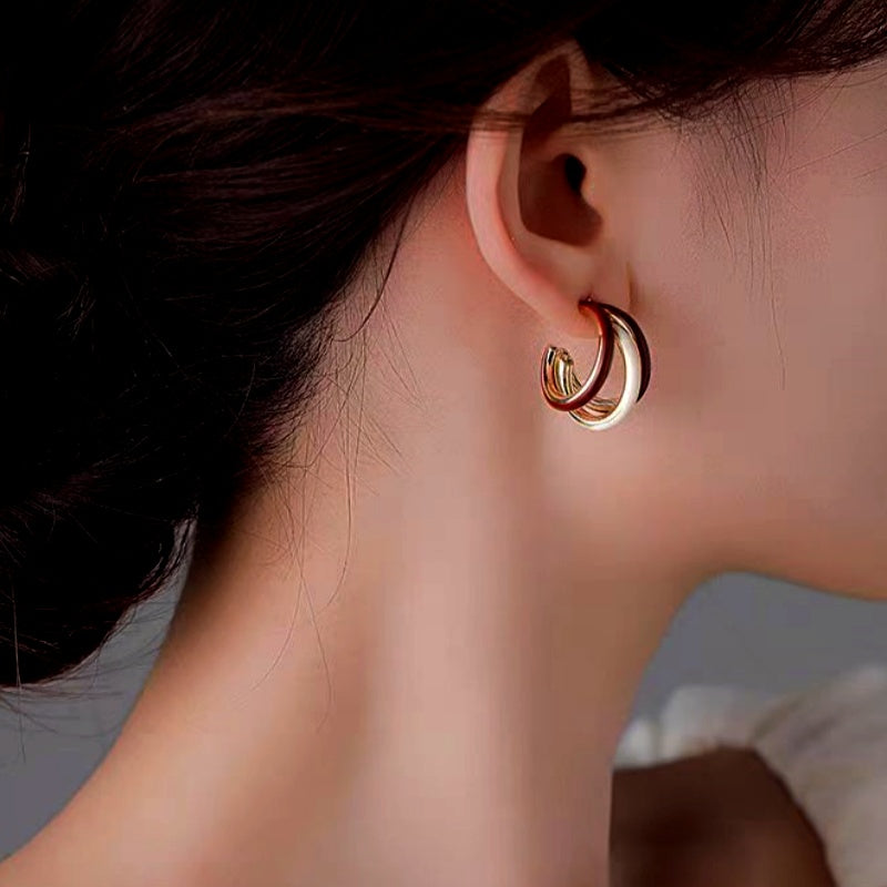 14K Gold-Plated Three Layer Earrings