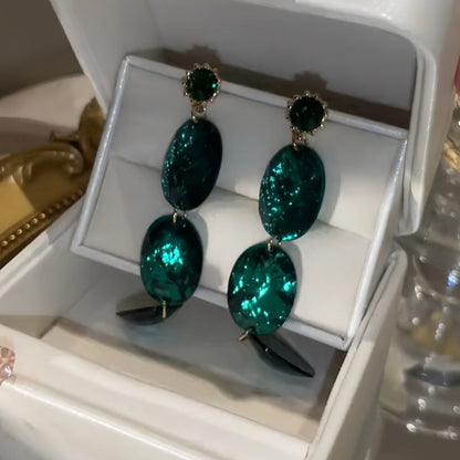 14K Gold-Plated Vintage Emerald Diamond Oval Earrings
