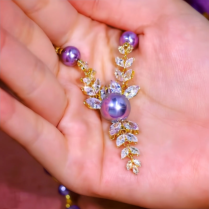14K Gold-Plated Wheat Ear Purple Bead Necklace
