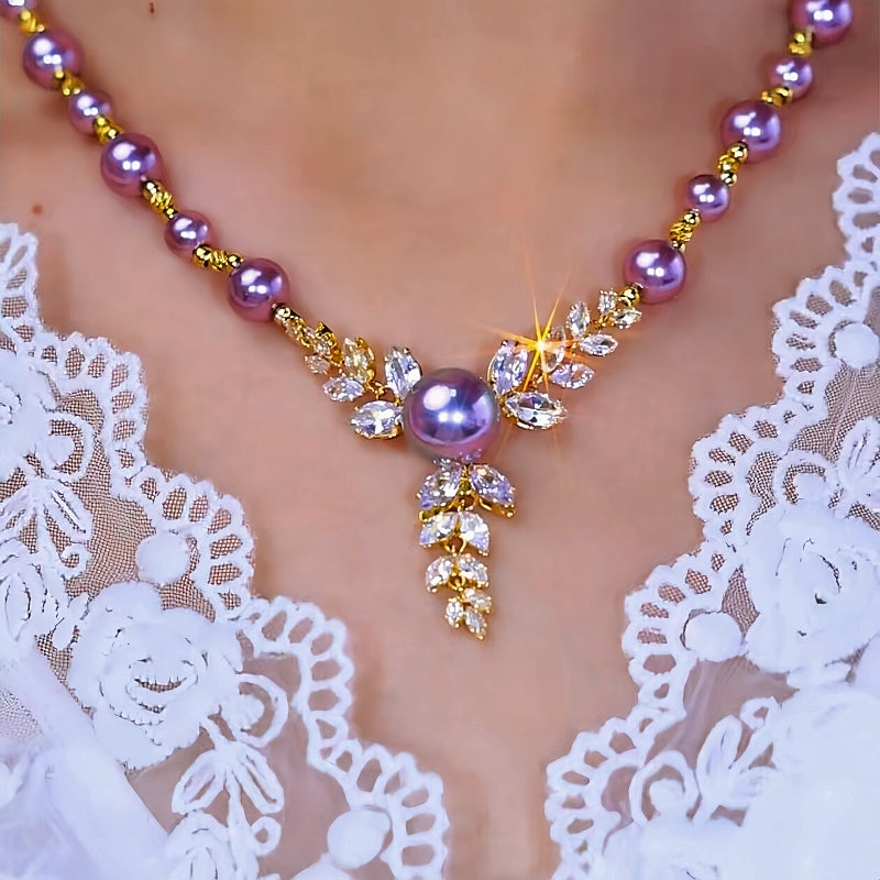 14K Gold-Plated Wheat Ear Purple Bead Necklace