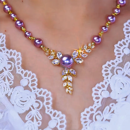 14K Gold-Plated Wheat Ear Purple Bead Necklace