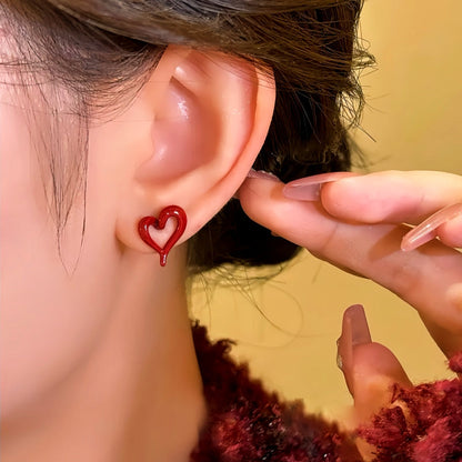 14K Gold-Plated Wine Red Heart Stud Earrings