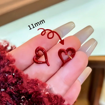 14K Gold-Plated Wine Red Heart Stud Earrings