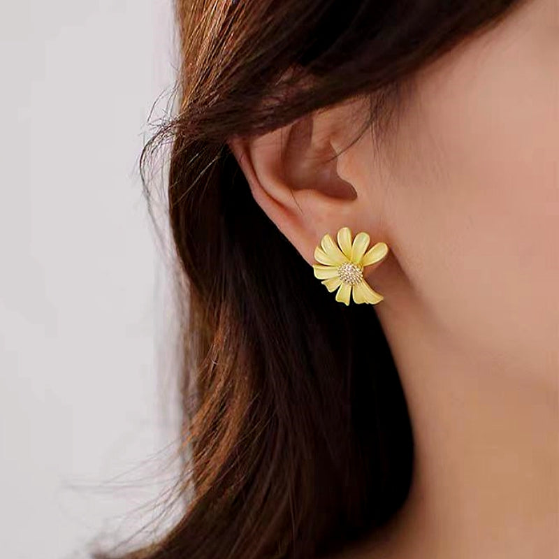 14K Gold-Plated Yellow Daisy Stud Earrings