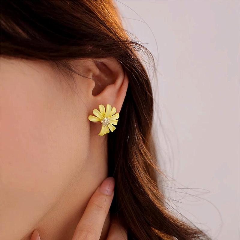 14K Gold-Plated Yellow Daisy Stud Earrings