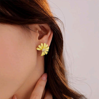 14K Gold-Plated Yellow Daisy Stud Earrings
