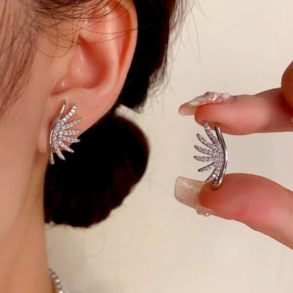 14K Gold-Plated Zircon Angel Wings Earrings