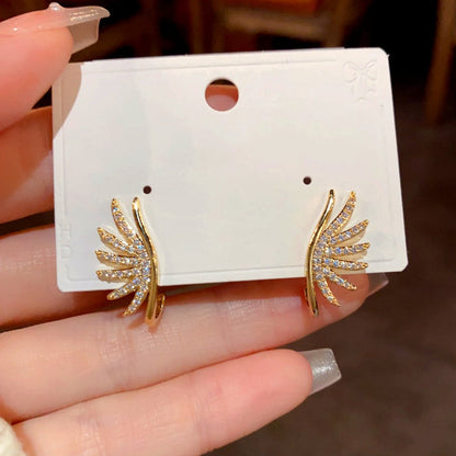 14K Gold-Plated Zircon Angel Wings Earrings